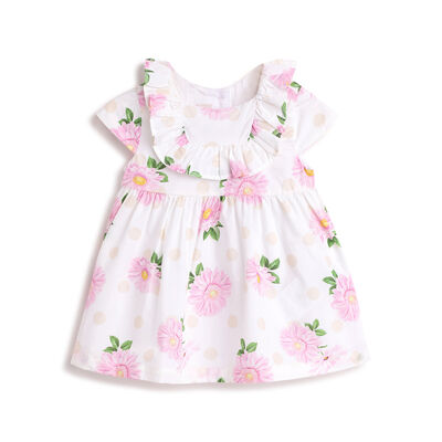 Girls White Printed Short Sleeve Dress